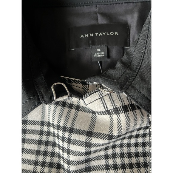 ANN TAYLOR Women's Houndstooth‎ Twill Trend Coat XL Black Beige Pocket Button Up - Picture 13 of 16